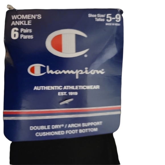 Champion Black Ankle Size 5-9 Womens 6 Pack socks - Picture 1 of 3